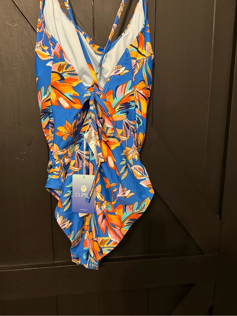 Cupshe Royal Blue Floral One-Piece Swimsuit with Orange Accents - Picture 2 of 6